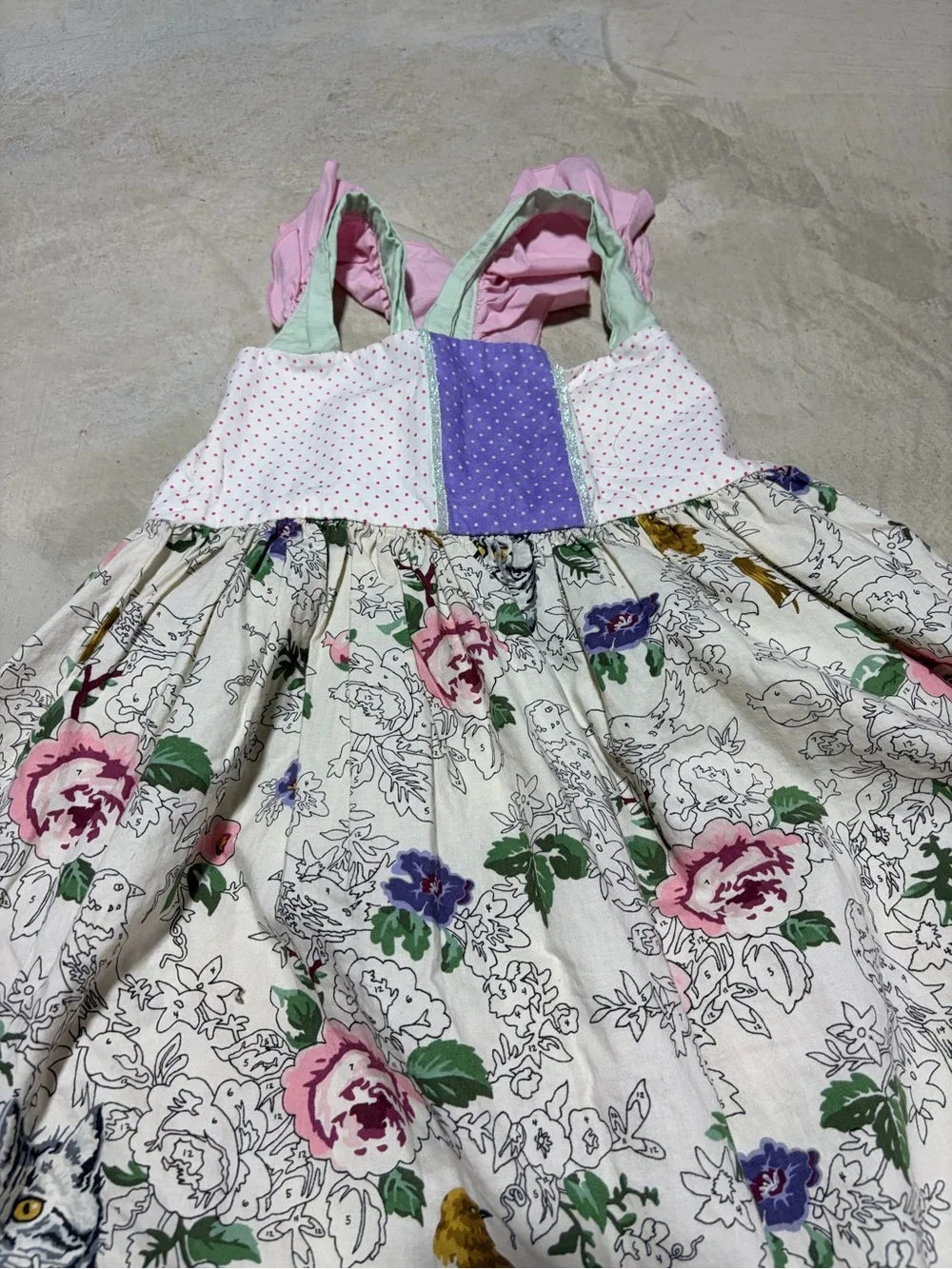 Olive mae boutique Dallas patchwork cat bird handmade dress 7/8